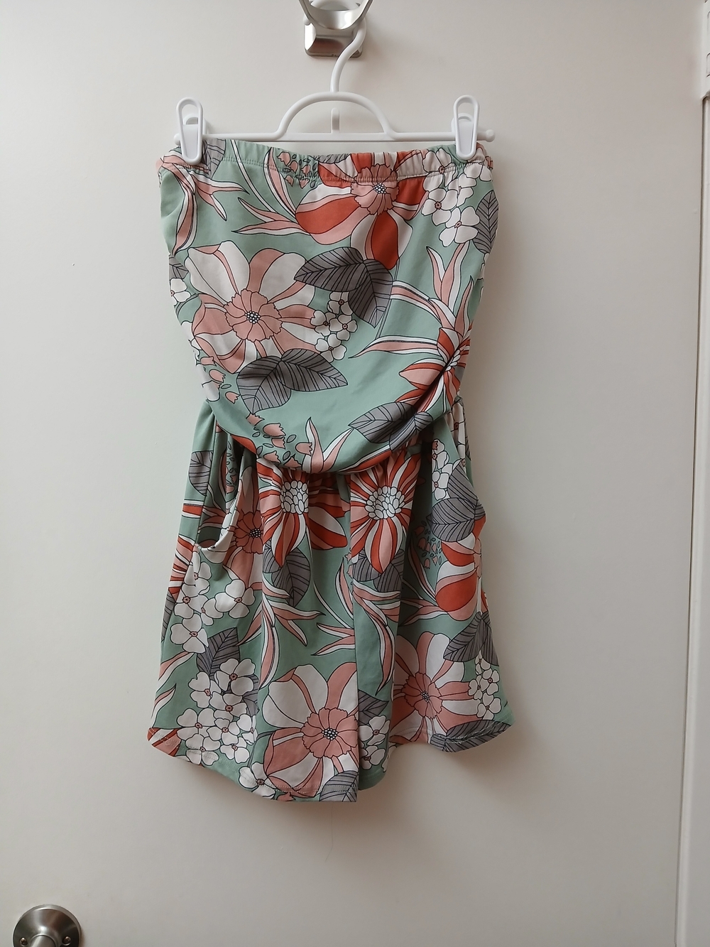Papermoon Floral Strapless Romper in Mint, Coral & White
